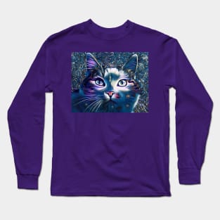 Beautiful cat in moonlight theme Long Sleeve T-Shirt